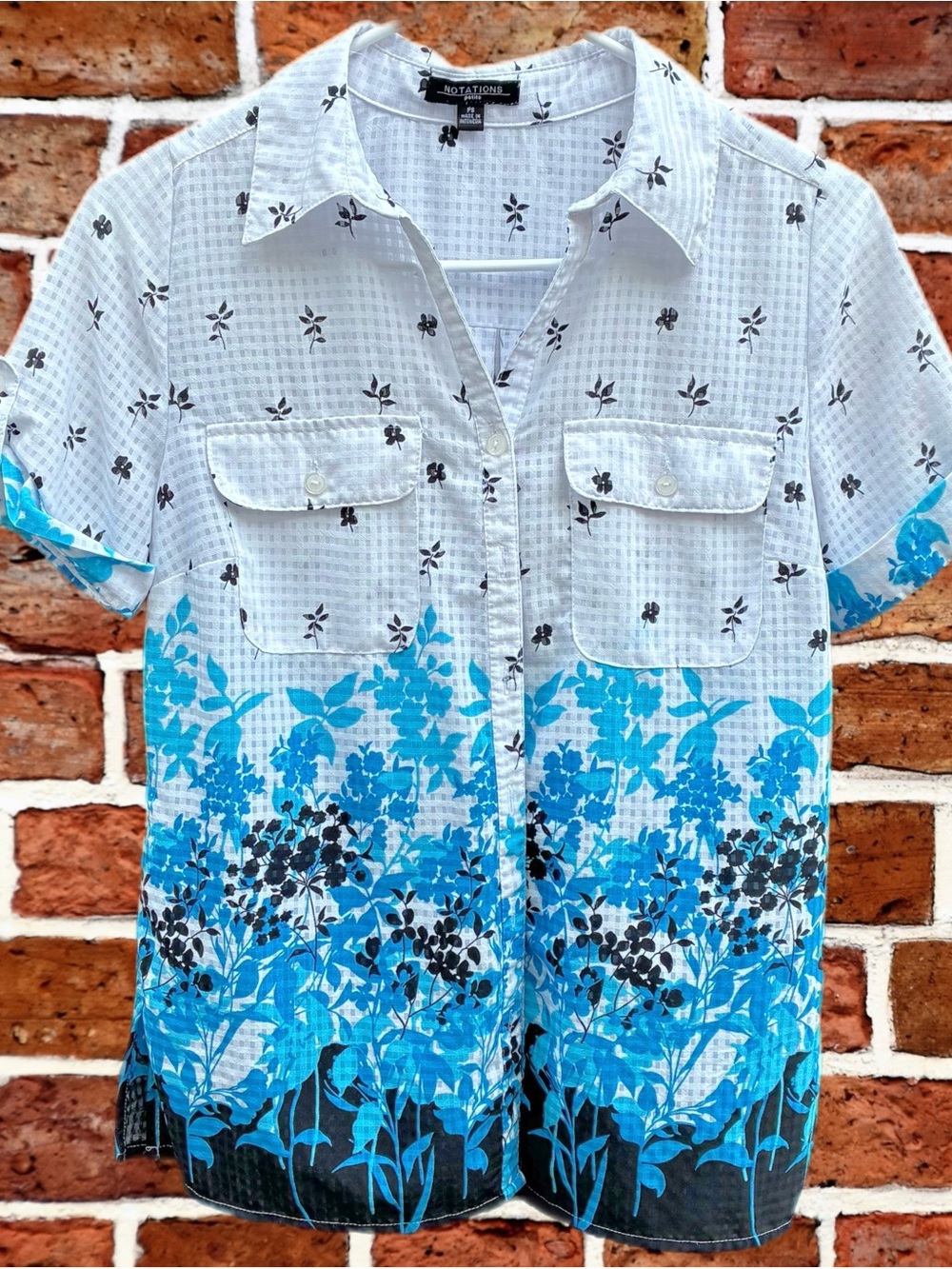Notations White & Blue Floral Short-Sleeve Shirt